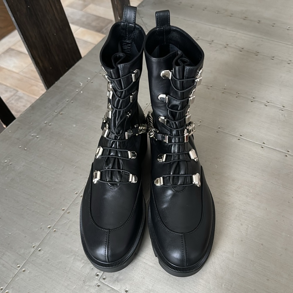 Christian Louboutin horse flat black leather boot bootie military weather  36.5 - Picture 3 of 10